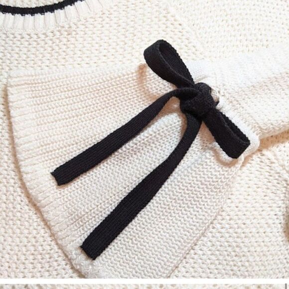 Loft | Tipped Pullover Sweater With Bow Cuff Detail - Picture 5 of 7